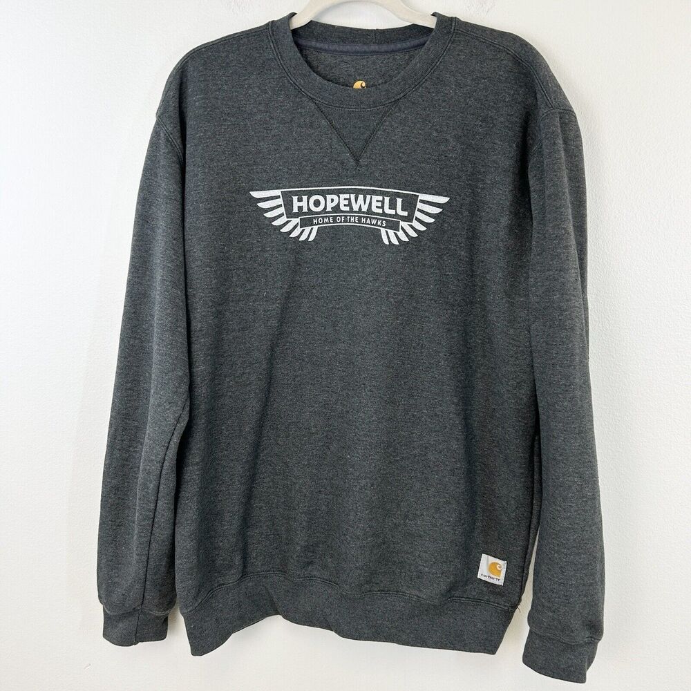 Carhartt Sweatshirt M Hopewell Home Of The Hawks Pullover Crew Neck Gray Outdoor